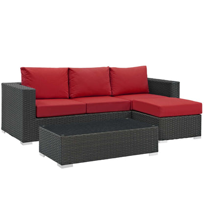 Sojourn 3 Piece Outdoor Patio Sunbrella® Sectional Set - Canvas Red