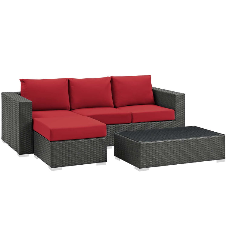 Sojourn 3 Piece Outdoor Patio Sunbrella® Sectional Set - Canvas Red
