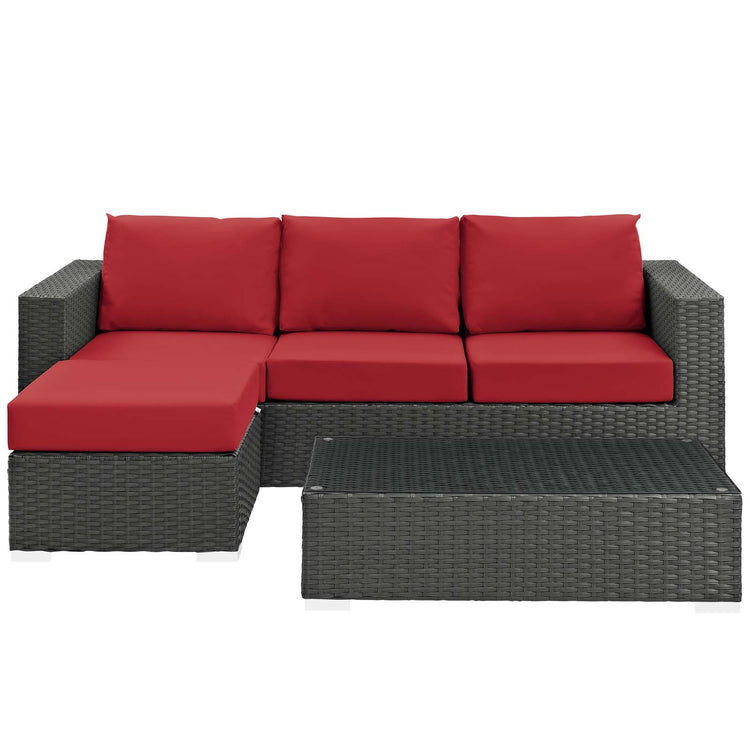 Sojourn 3 Piece Outdoor Patio Sunbrella® Sectional Set - Canvas Red