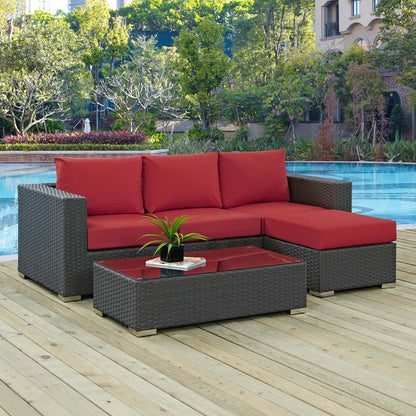 Sojourn 3 Piece Outdoor Patio Sunbrella® Sectional Set - Canvas Red