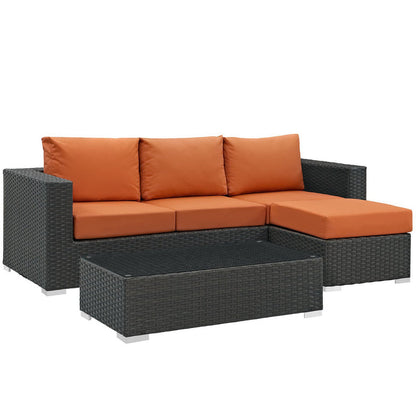 Sojourn 3 Piece Outdoor Patio Sunbrella® Sectional Set - Canvas Tuscan
