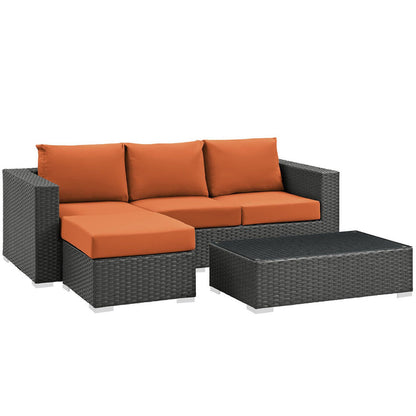 Sojourn 3 Piece Outdoor Patio Sunbrella® Sectional Set - Canvas Tuscan