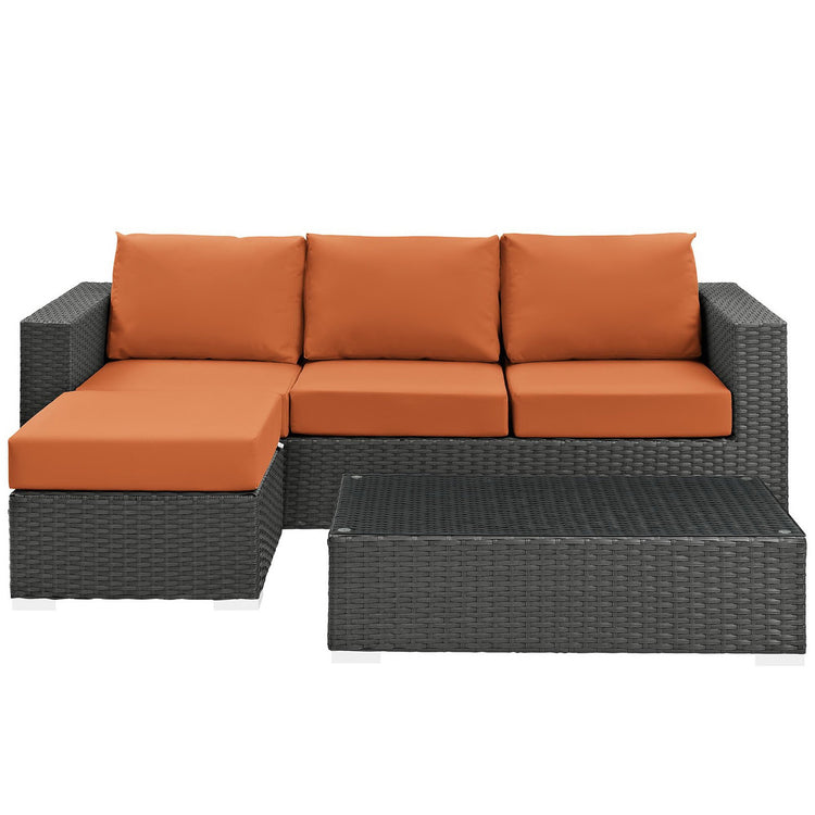 Sojourn 3 Piece Outdoor Patio Sunbrella® Sectional Set - Canvas Tuscan