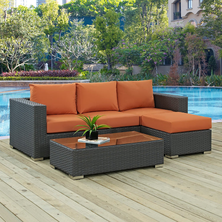 Sojourn 3 Piece Outdoor Patio Sunbrella® Sectional Set - Canvas Tuscan