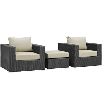Sojourn 3 Piece Outdoor Patio Sunbrella® Sectional Set - Canvas Antique Beige