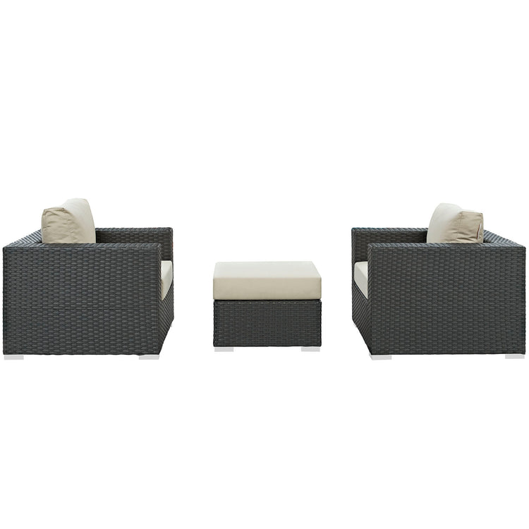 Sojourn 3 Piece Outdoor Patio Sunbrella® Sectional Set - Canvas Antique Beige