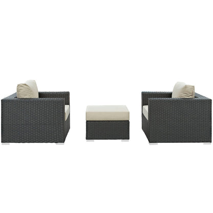 Sojourn 3 Piece Outdoor Patio Sunbrella® Sectional Set - Canvas Antique Beige