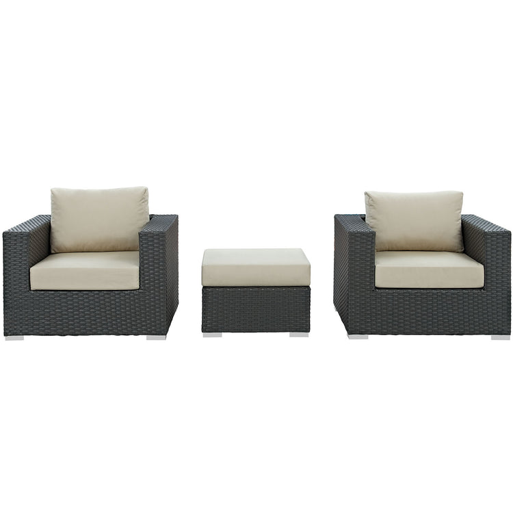 Sojourn 3 Piece Outdoor Patio Sunbrella® Sectional Set - Canvas Antique Beige