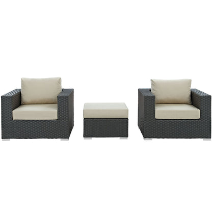 Sojourn 3 Piece Outdoor Patio Sunbrella® Sectional Set - Canvas Antique Beige