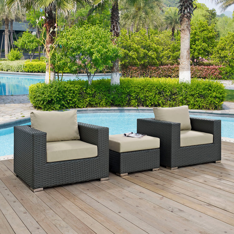 Sojourn 3 Piece Outdoor Patio Sunbrella® Sectional Set - Canvas Antique Beige