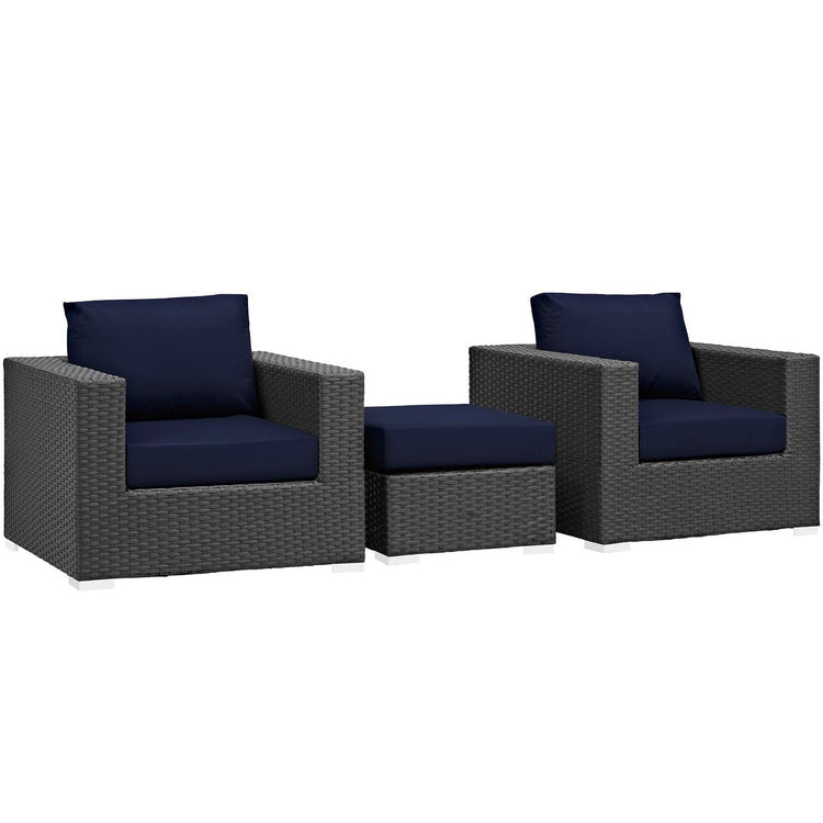 Sojourn 3 Piece Outdoor Patio Sunbrella® Sectional Set - Canvas Navy