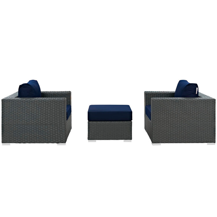 Sojourn 3 Piece Outdoor Patio Sunbrella® Sectional Set - Canvas Navy