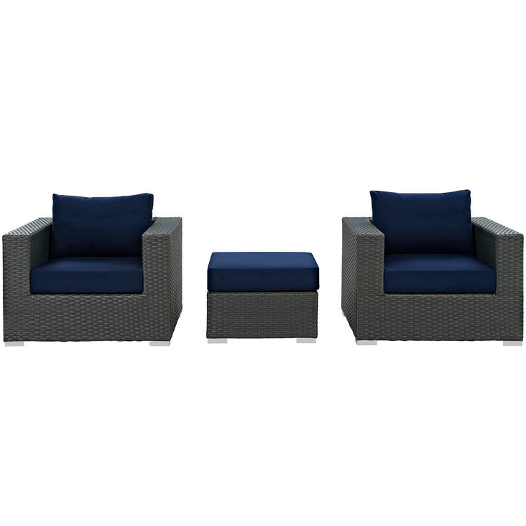 Sojourn 3 Piece Outdoor Patio Sunbrella® Sectional Set - Canvas Navy