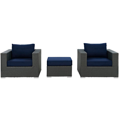 Sojourn 3 Piece Outdoor Patio Sunbrella® Sectional Set - Canvas Navy
