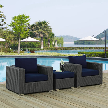 Sojourn 3 Piece Outdoor Patio Sunbrella® Sectional Set - Canvas Navy