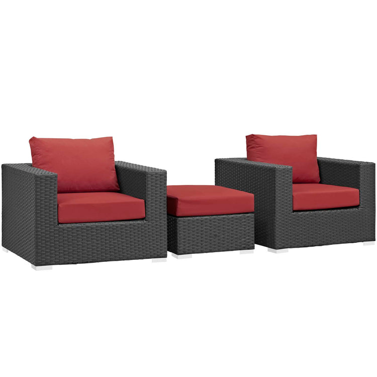 Sojourn 3 Piece Outdoor Patio Sunbrella® Sectional Set - Canvas Red