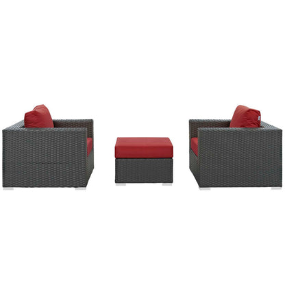 Sojourn 3 Piece Outdoor Patio Sunbrella® Sectional Set - Canvas Red