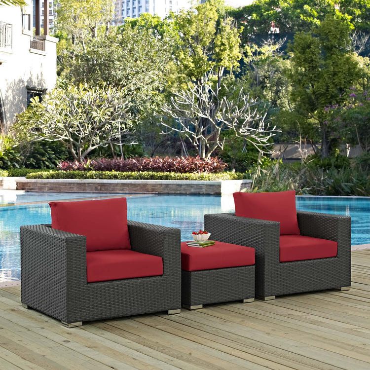 Sojourn 3 Piece Outdoor Patio Sunbrella® Sectional Set - Canvas Red