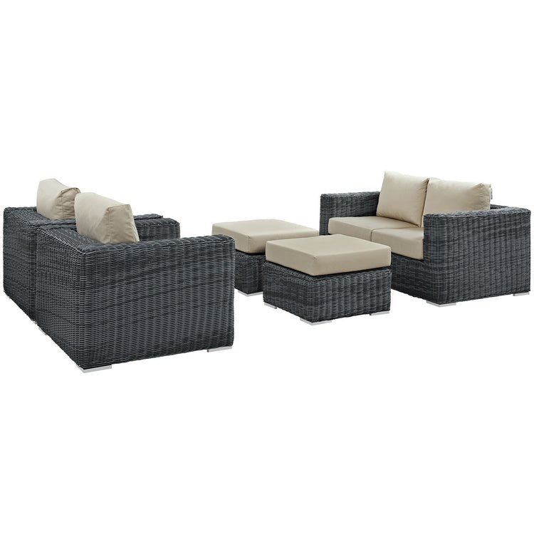 Summon 5 Piece Outdoor Patio Sunbrella® Sectional Set - Canvas Antique Beige