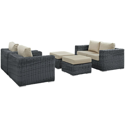 Summon 5 Piece Outdoor Patio Sunbrella® Sectional Set - Canvas Antique Beige