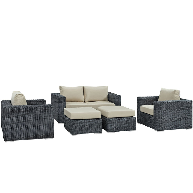 Summon 5 Piece Outdoor Patio Sunbrella® Sectional Set - Canvas Antique Beige