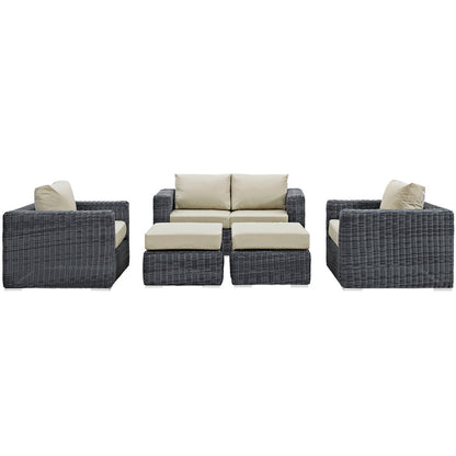 Summon 5 Piece Outdoor Patio Sunbrella® Sectional Set - Canvas Antique Beige