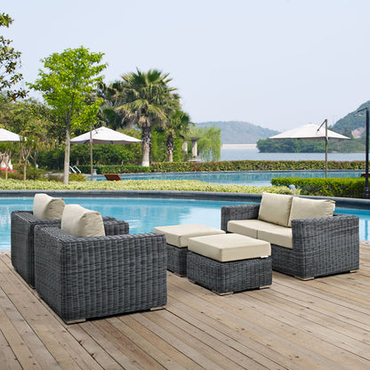 Summon 5 Piece Outdoor Patio Sunbrella® Sectional Set - Canvas Antique Beige