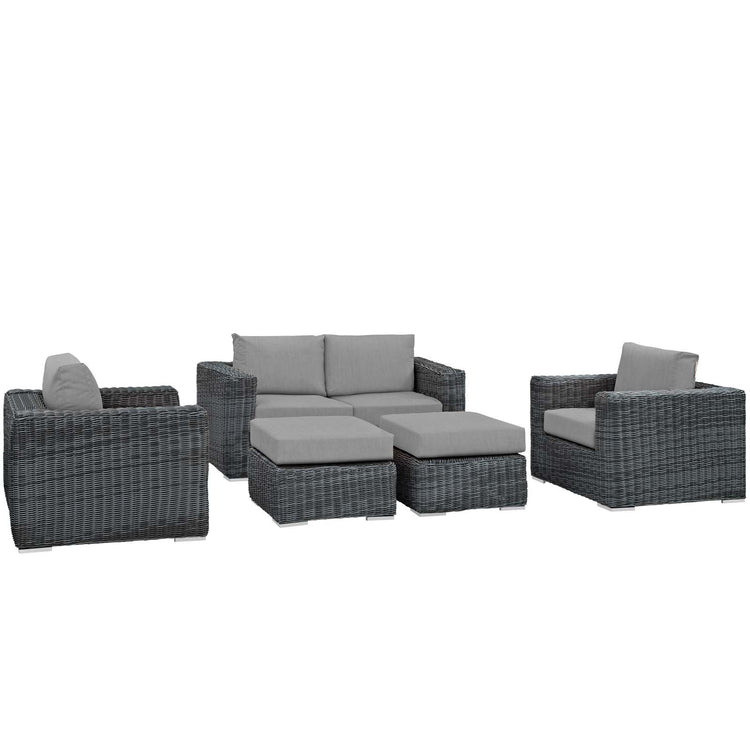 Summon 5 Piece Outdoor Patio Sunbrella® Sectional Set - Canvas Gray