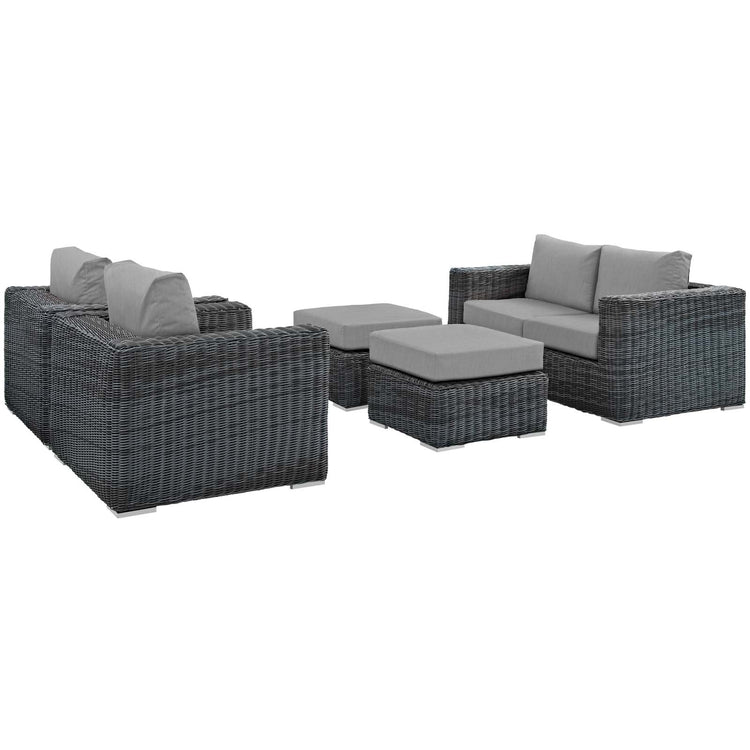 Summon 5 Piece Outdoor Patio Sunbrella® Sectional Set - Canvas Gray