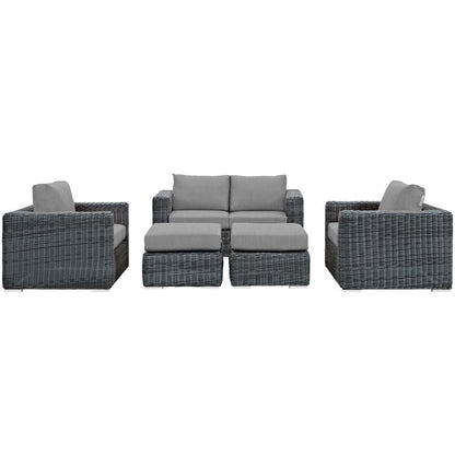 Summon 5 Piece Outdoor Patio Sunbrella® Sectional Set - Canvas Gray
