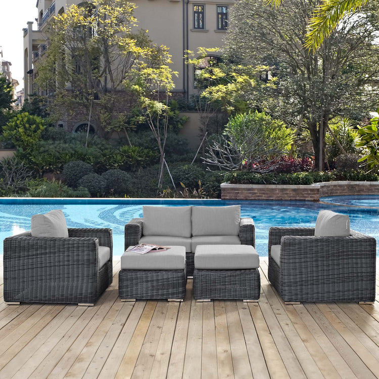 Summon 5 Piece Outdoor Patio Sunbrella® Sectional Set - Canvas Gray