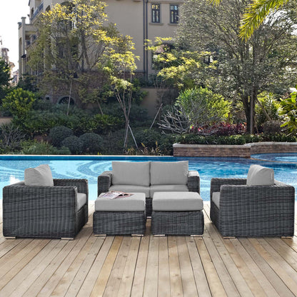 Summon 5 Piece Outdoor Patio Sunbrella® Sectional Set - Canvas Gray
