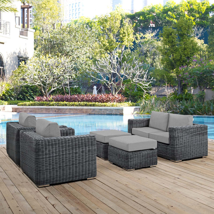 Summon 5 Piece Outdoor Patio Sunbrella® Sectional Set - Canvas Gray