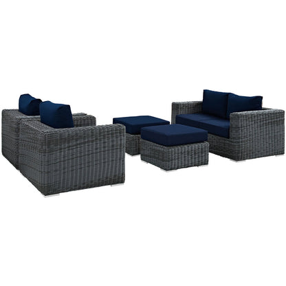 Summon 5 Piece Outdoor Patio Sunbrella® Sectional Set - Canvas Navy