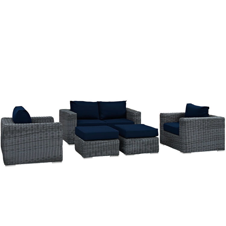 Summon 5 Piece Outdoor Patio Sunbrella® Sectional Set - Canvas Navy