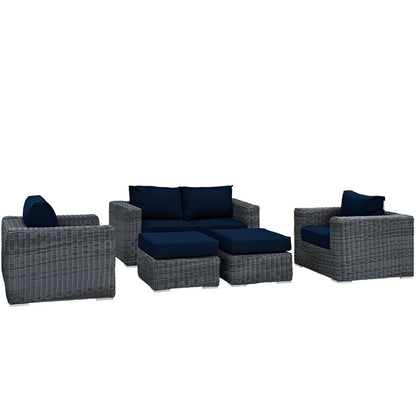 Summon 5 Piece Outdoor Patio Sunbrella® Sectional Set - Canvas Navy