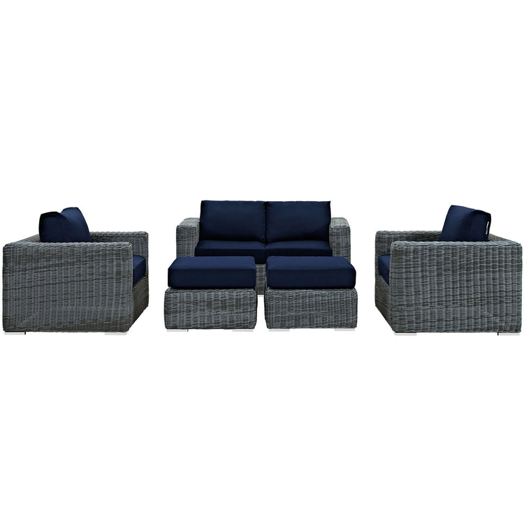 Summon 5 Piece Outdoor Patio Sunbrella® Sectional Set - Canvas Navy