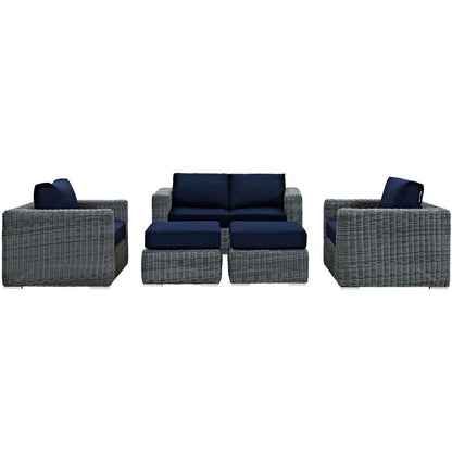 Summon 5 Piece Outdoor Patio Sunbrella® Sectional Set - Canvas Navy