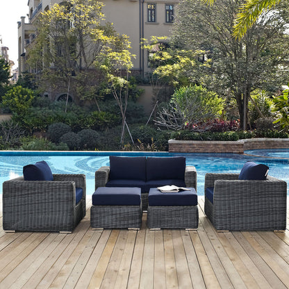 Summon 5 Piece Outdoor Patio Sunbrella® Sectional Set - Canvas Navy