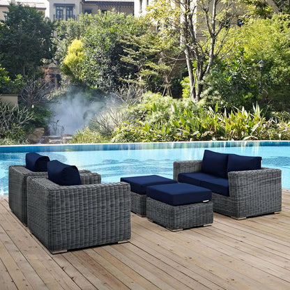 Summon 5 Piece Outdoor Patio Sunbrella® Sectional Set - Canvas Navy
