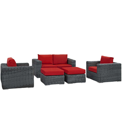 Summon 5 Piece Outdoor Patio Sunbrella® Sectional Set - Canvas Red