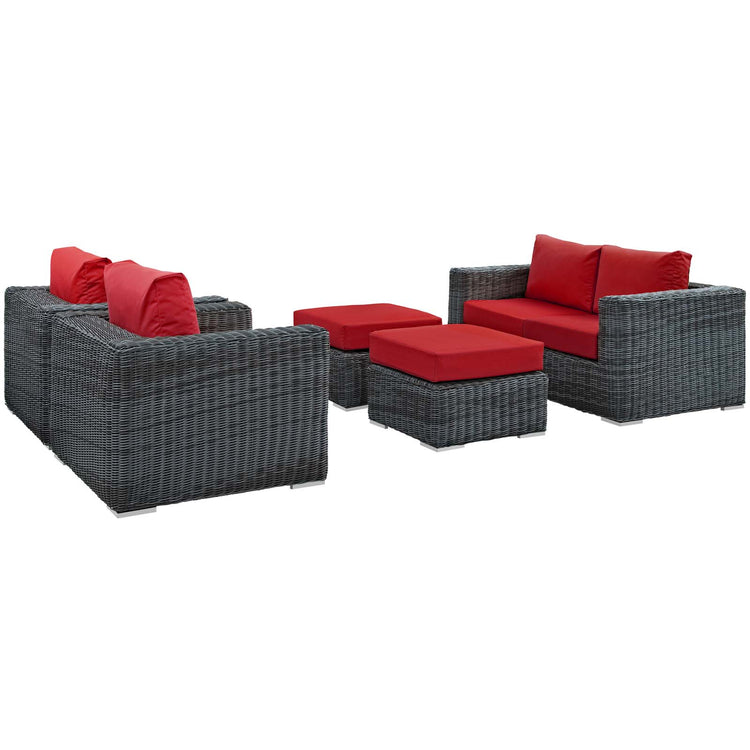 Summon 5 Piece Outdoor Patio Sunbrella® Sectional Set - Canvas Red
