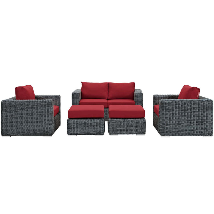 Summon 5 Piece Outdoor Patio Sunbrella® Sectional Set - Canvas Red