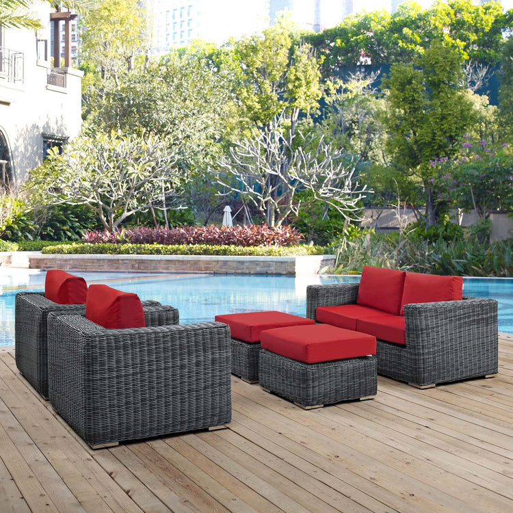 Summon 5 Piece Outdoor Patio Sunbrella® Sectional Set - Canvas Red