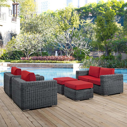 Summon 5 Piece Outdoor Patio Sunbrella® Sectional Set - Canvas Red