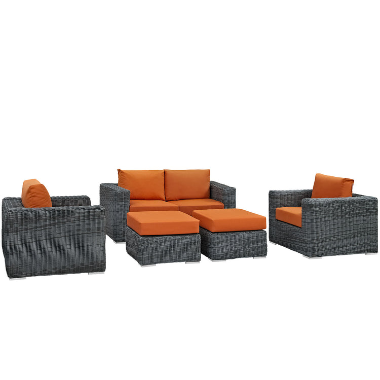 Summon 5 Piece Outdoor Patio Sunbrella® Sectional Set - Canvas Tuscan