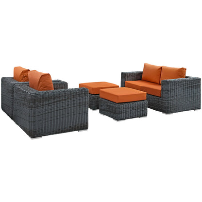 Summon 5 Piece Outdoor Patio Sunbrella® Sectional Set - Canvas Tuscan