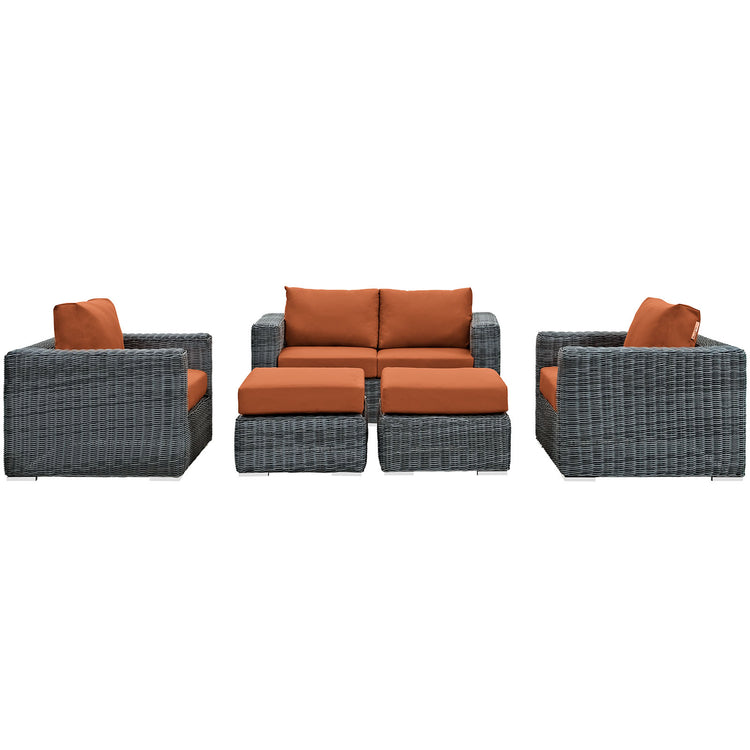 Summon 5 Piece Outdoor Patio Sunbrella® Sectional Set - Canvas Tuscan