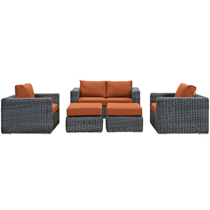 Summon 5 Piece Outdoor Patio Sunbrella® Sectional Set - Canvas Tuscan