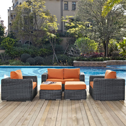 Summon 5 Piece Outdoor Patio Sunbrella® Sectional Set - Canvas Tuscan